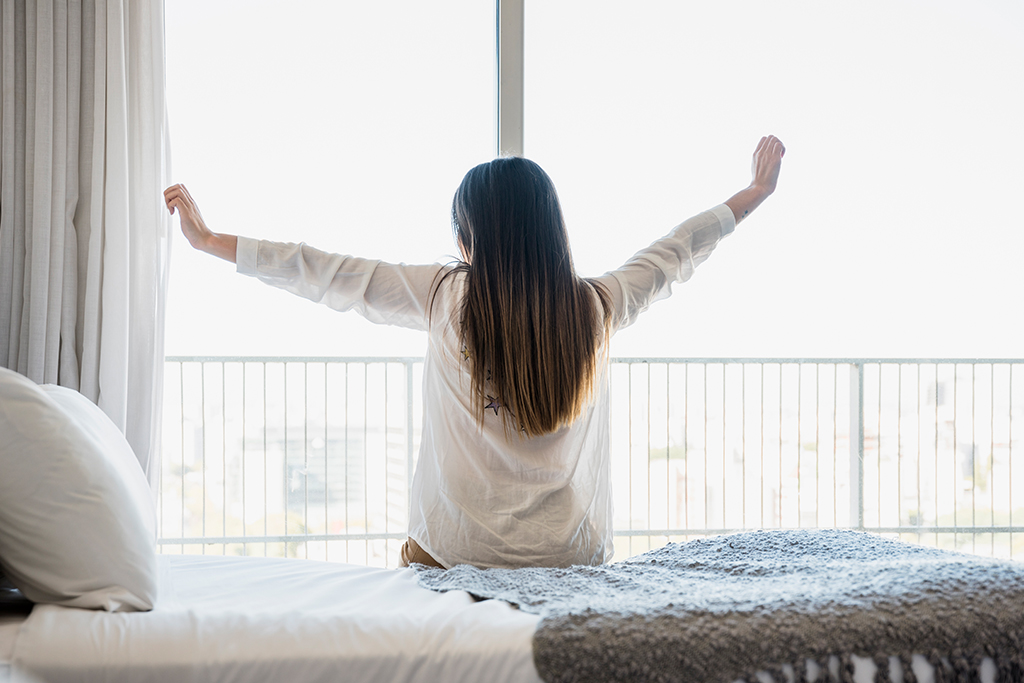 Traveler enjoying scenic views from the window